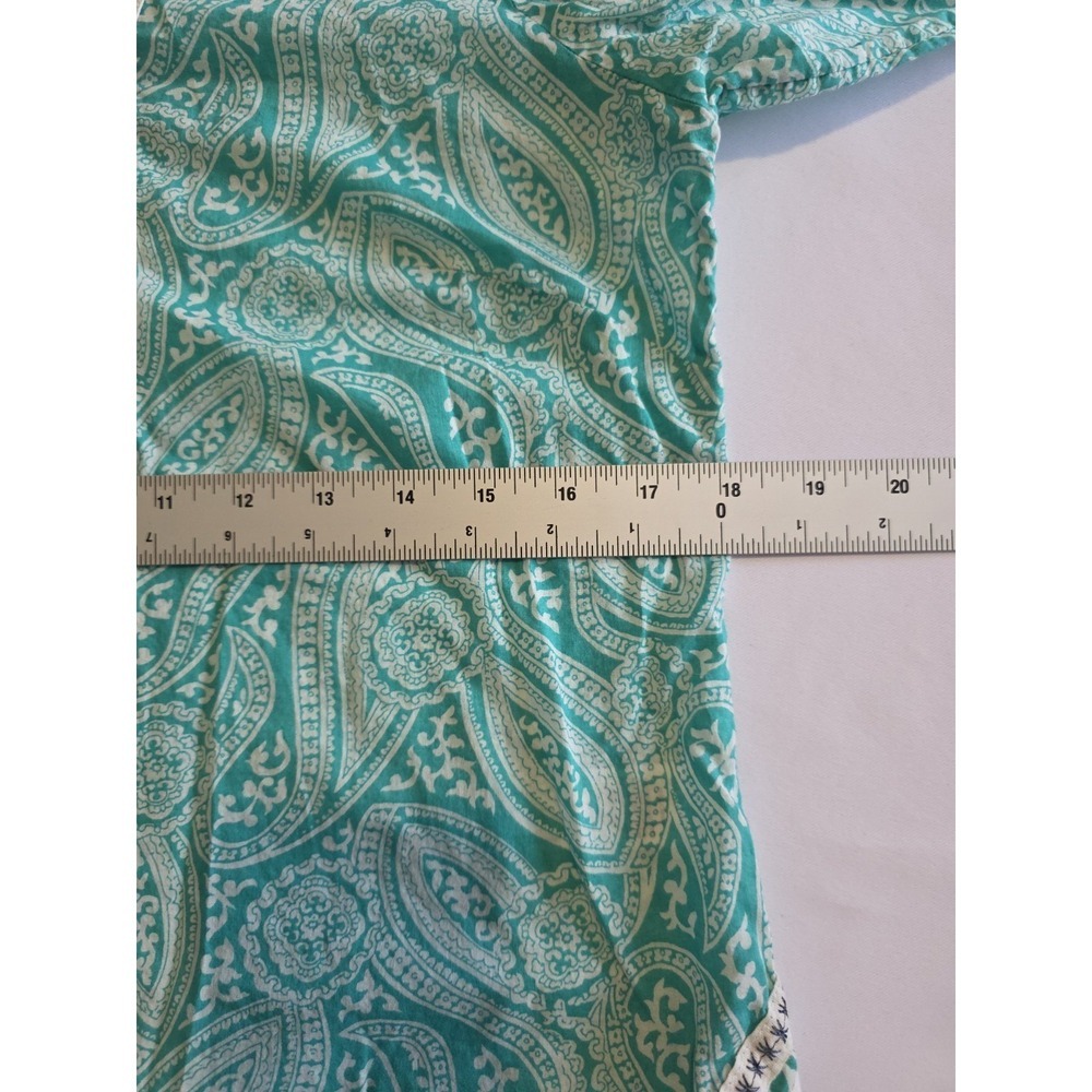 Talbots Women's Paisley Blouse Size S Green Cotton Tunic 3/4 Sleeve Top - Picture 6 of 8